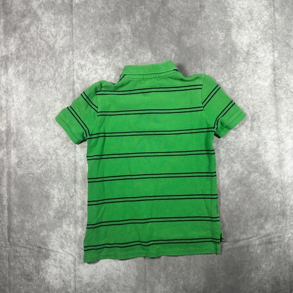VTG‎ Polo Ralph Lauren Kids Size 7 Green Striped Short Sleeve Polo Orange Pony